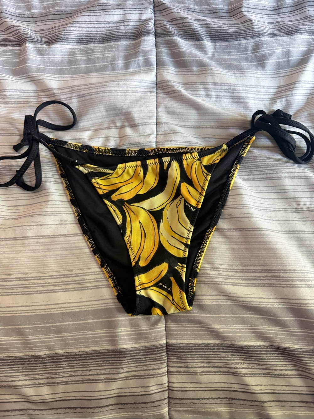 PINK Victoria's Secret Black & Yellow Banana Print Tie-Side Bikini Bottom